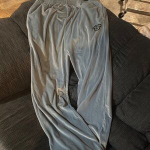 Blue velour True Religion Jogger Pants with Logo